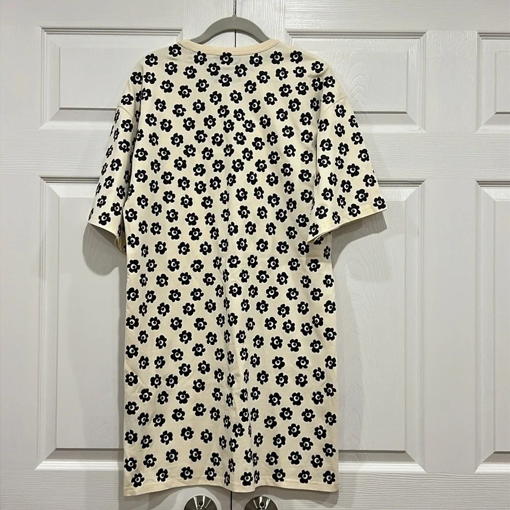 Tory Burch Flower Stencil T-Shirt Dress Womens Black White Retro Size XS